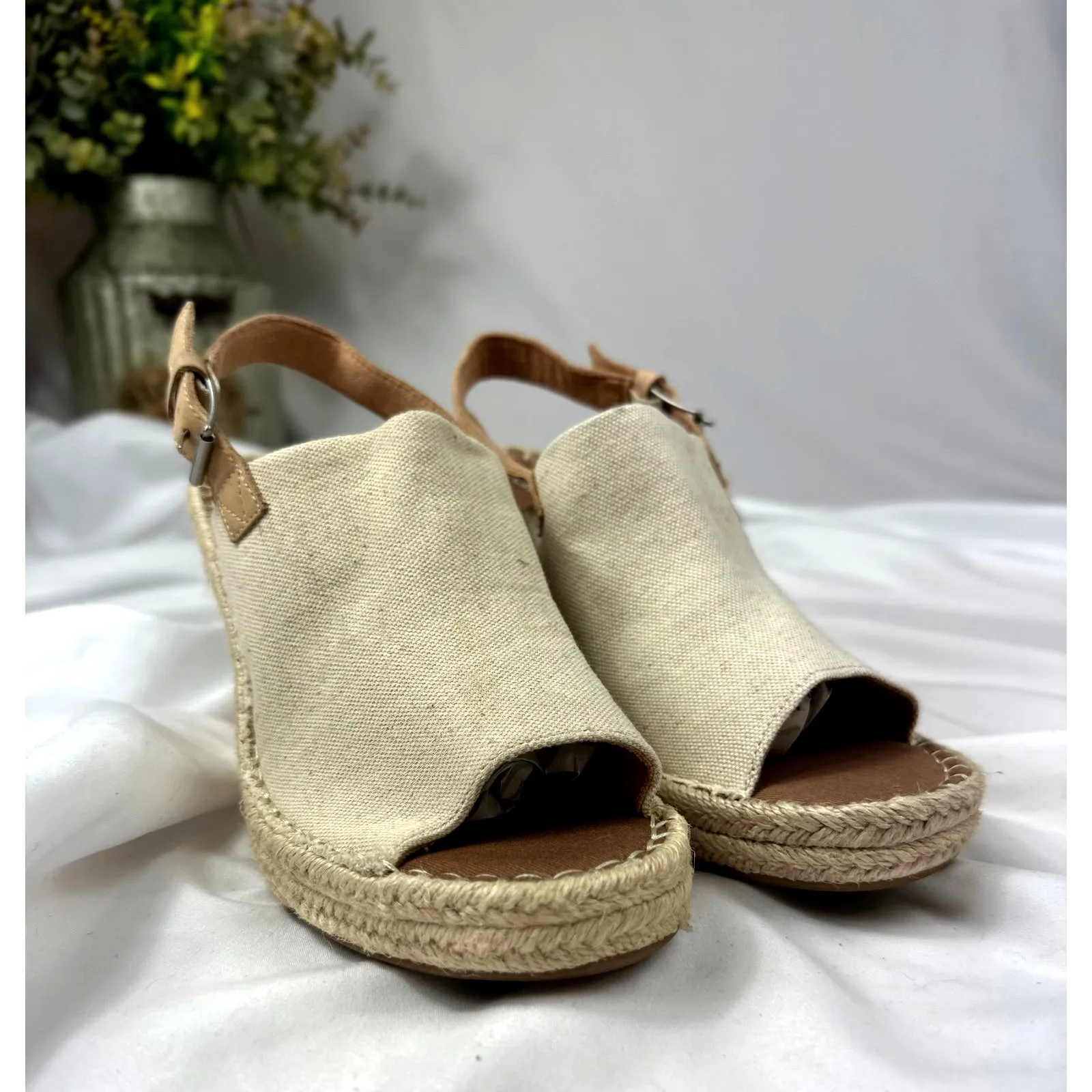 Toms Monica Slingback Platform Wedge Sandals Natural Canvas 9.5 - Image 4