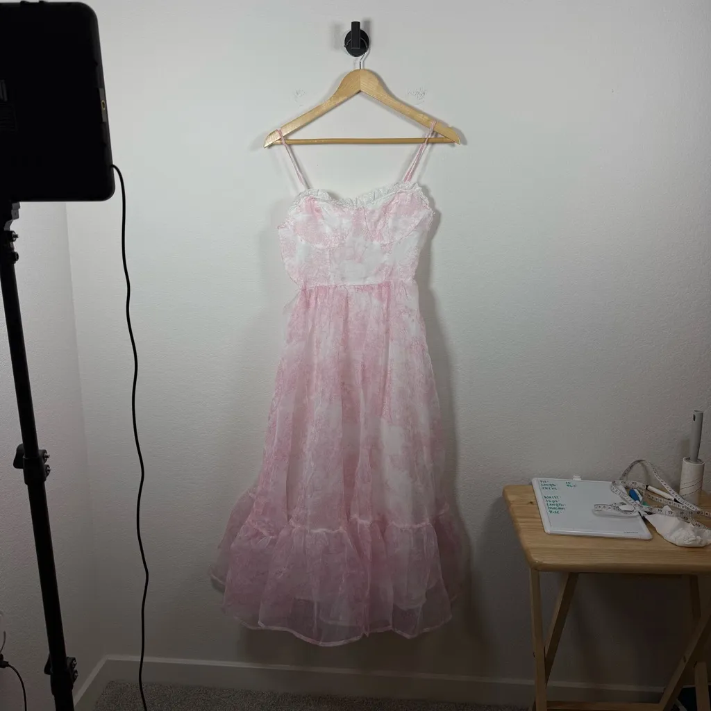 NWT Shein Mod Milkmaid Bustier Floral Chiffon Midi Dress White/Pink XS Pink - Image 2