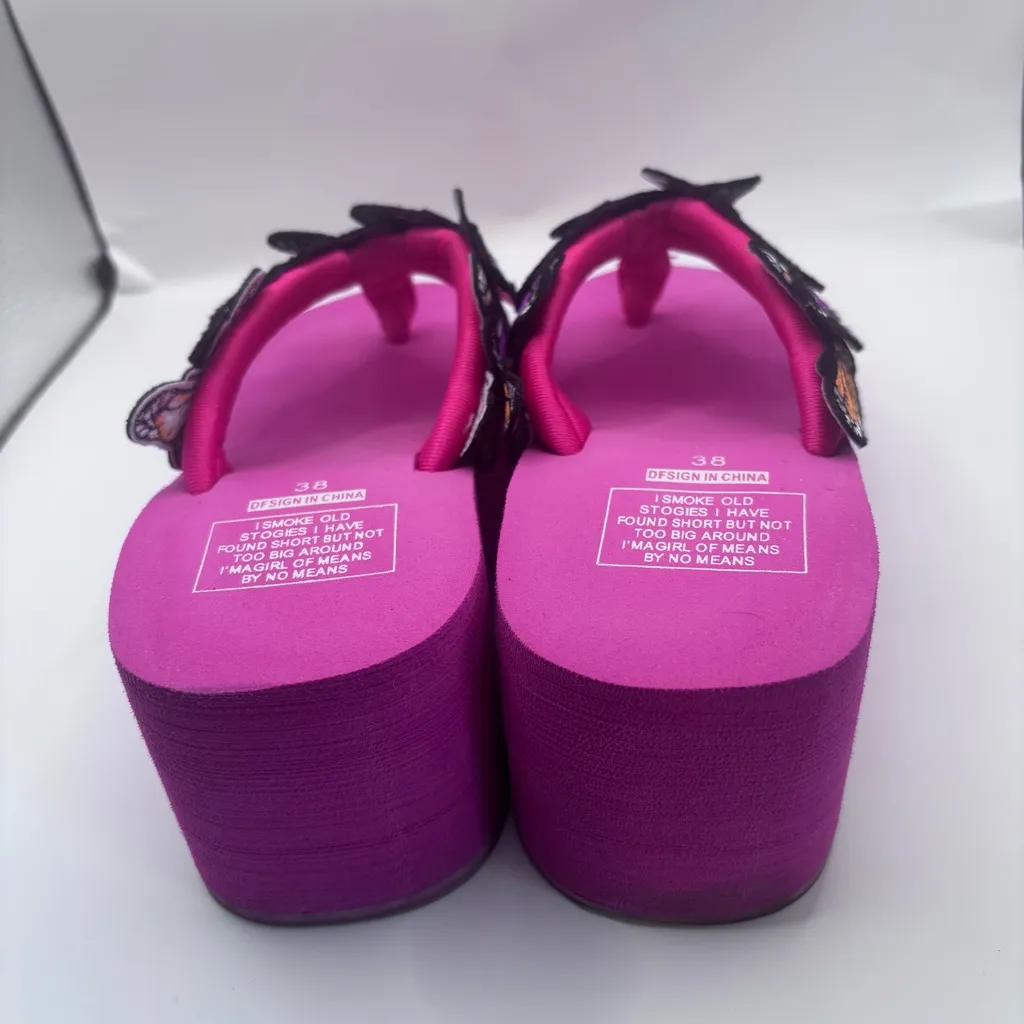 Womens Flip Flops Thong Butterfly Decor Wedge Heel Slippers Shoes Summer Sandals Pink Size 7 - Image 3