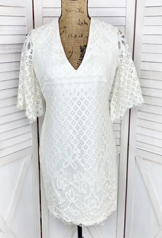 Alexia Admor Lace Front Bell Sleeve Sheath Dress Small Ivory White Half Sleeve - Image 1