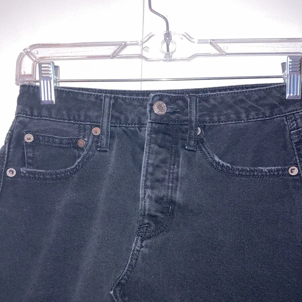 American Eagle Black Hi-Rise Festival Mini Skirt Size 0 Denim Jean Button Fly - Image 3