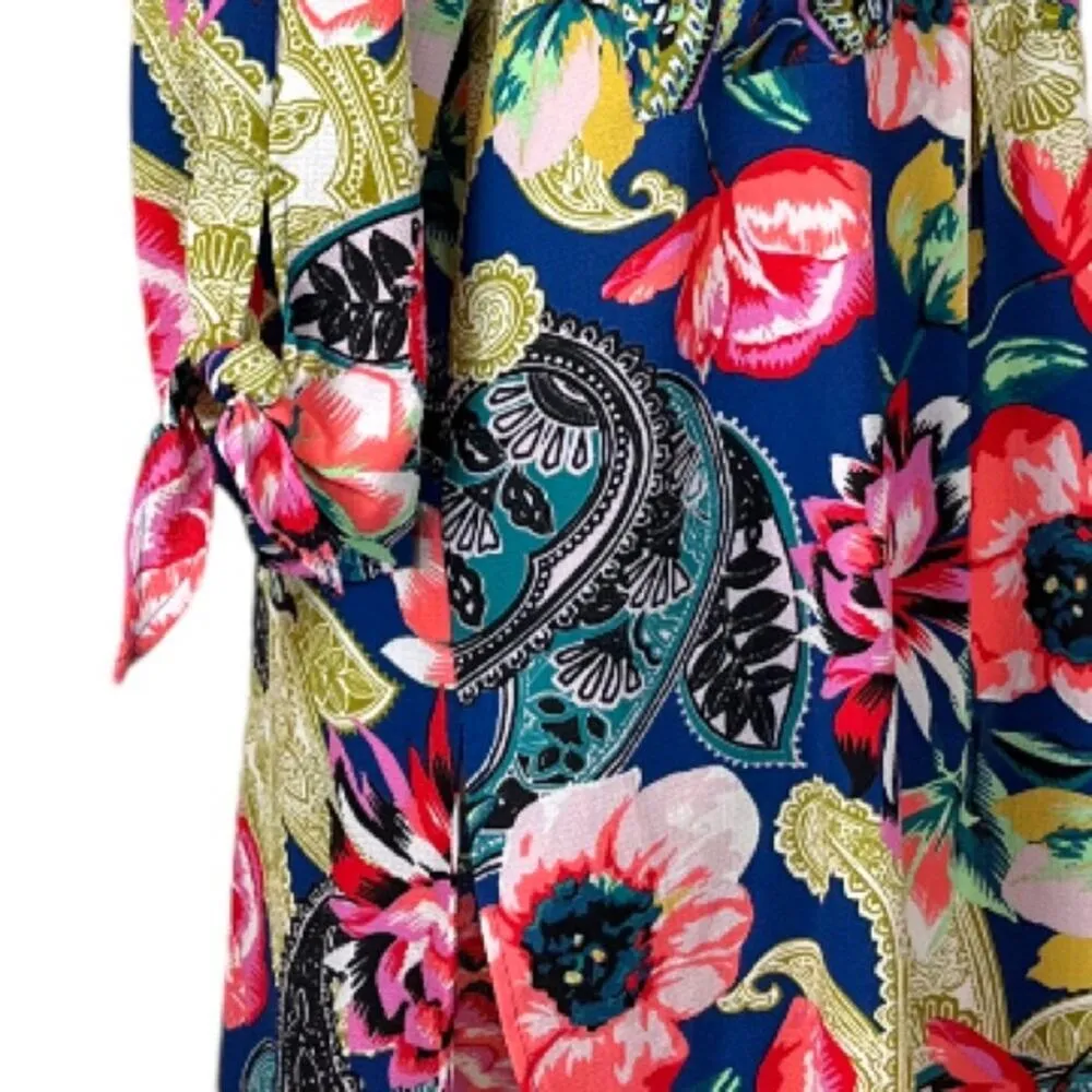 Anthropologie Fig & Flower Women’s Shift Tunic Dress Mini Tie Sleeves Floral L - Image 7