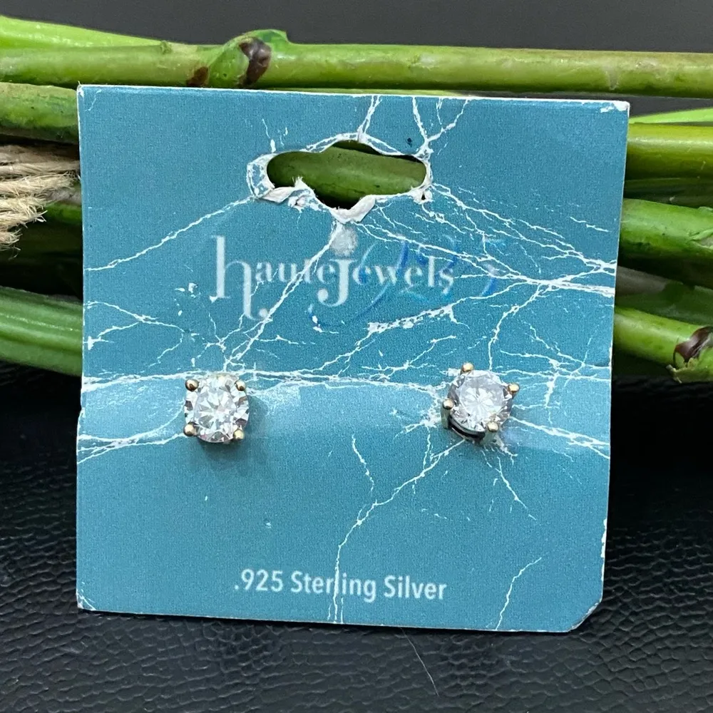 HAUTE JEWELS 925 Sterling Silver Gold Vermeil Solitaire Stud 4mm Earrings 1.8g - Image 3