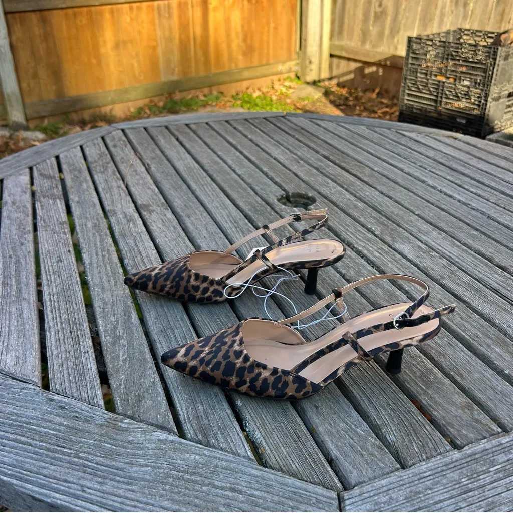 Nwt Women's Annette Satin Slingback Heels A New Day size 7 animal print leopard - Image 4