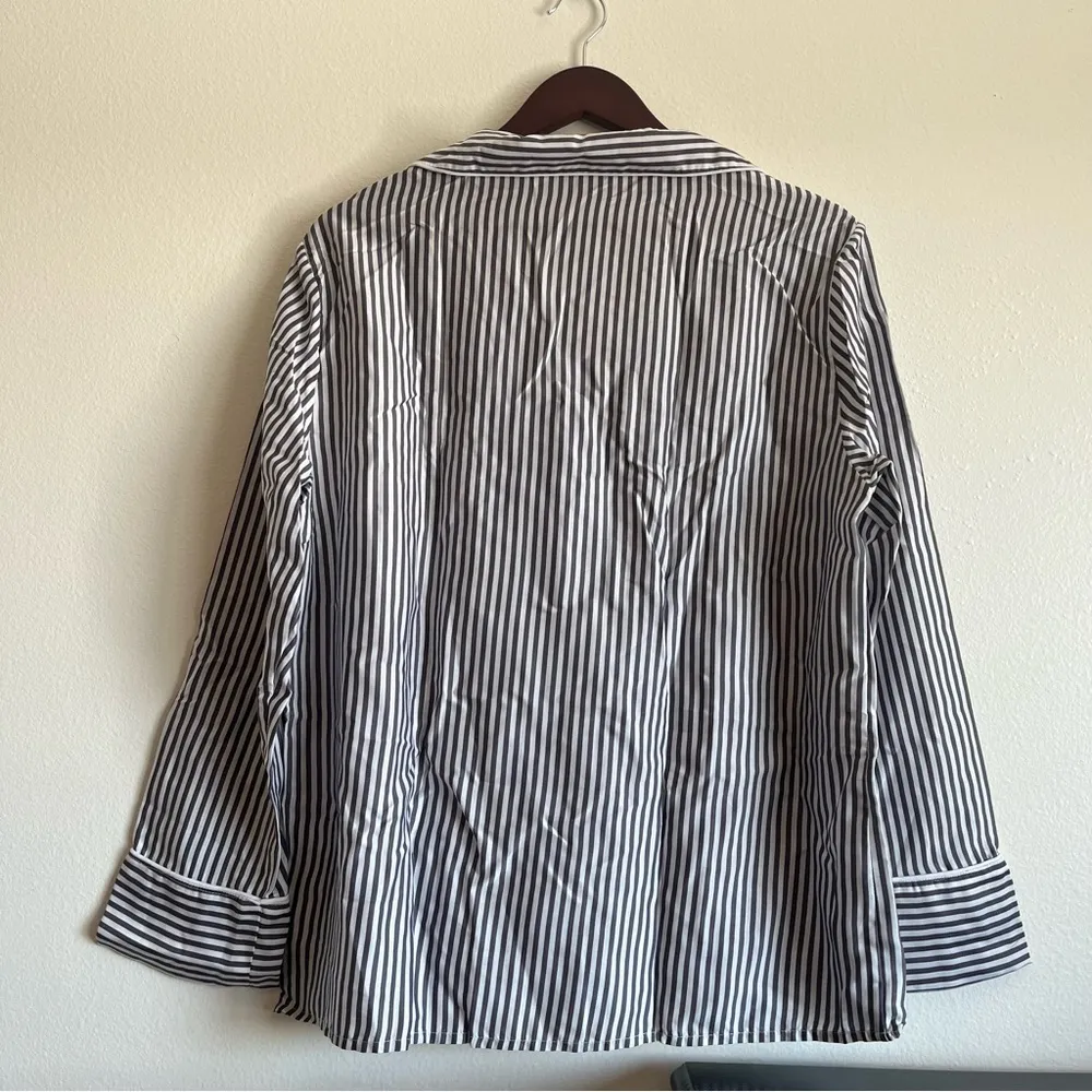 NWT ETTITUDE Grey Stripe Long Sleeve PJ Pajama Shirt Size Small Black - Image 7