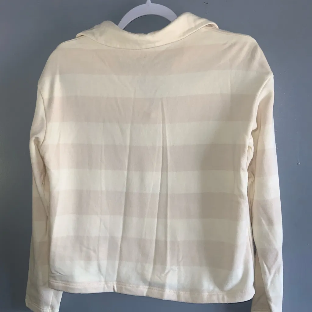 Workshop Republic Clothing Cream Broad Striped Collared Fleece Pullover Top SP - Image 4