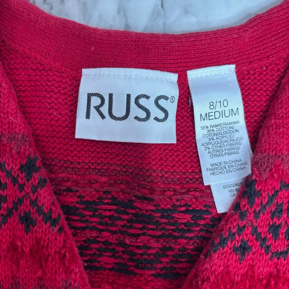 Vintage RUSS V Neck Ugly Sweater Vest black red winter holiday medium retro - Image 5