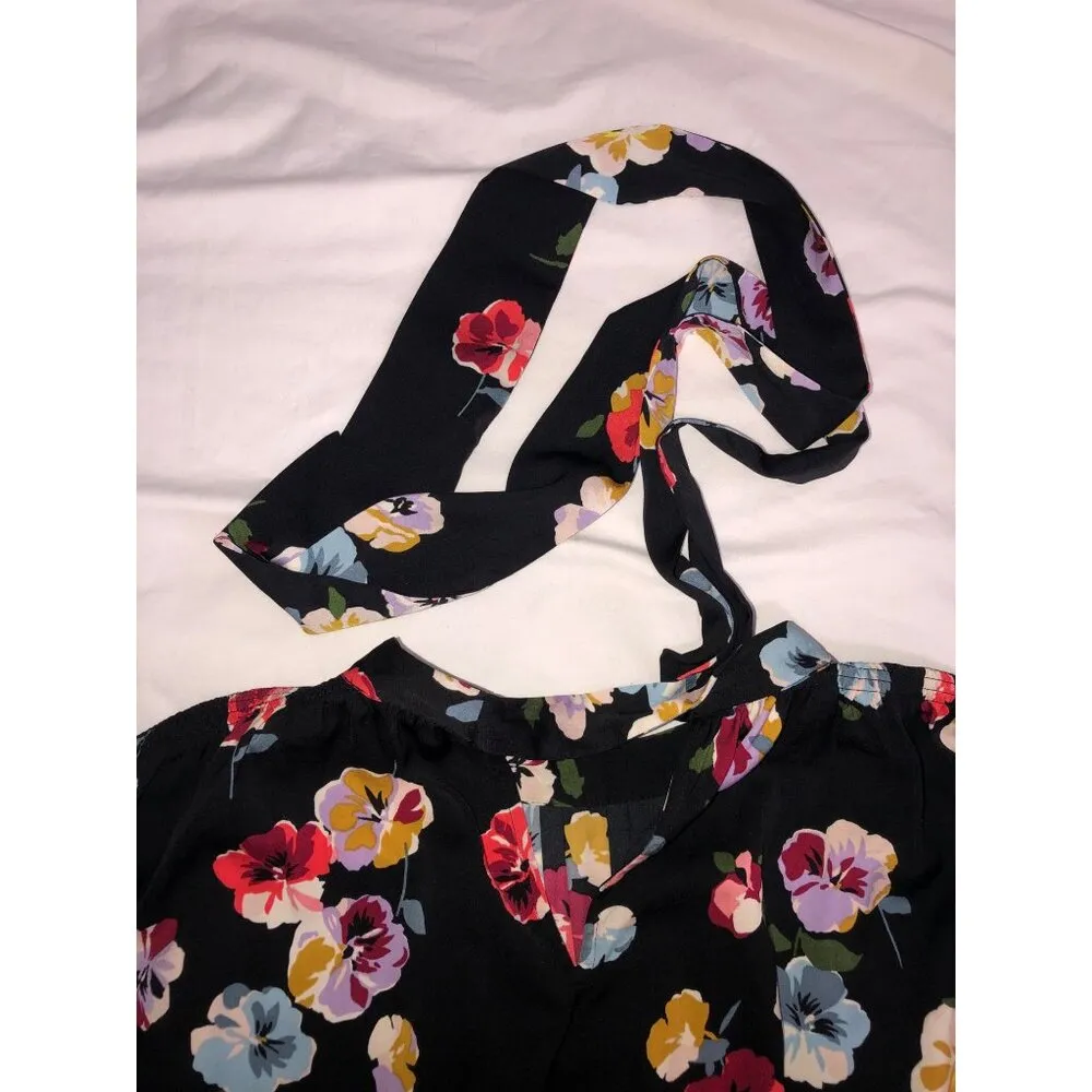 Ann Taylor XS Blooming Pansy Floral Black Blouse Long Sleeves Career Office Work - Image 13
