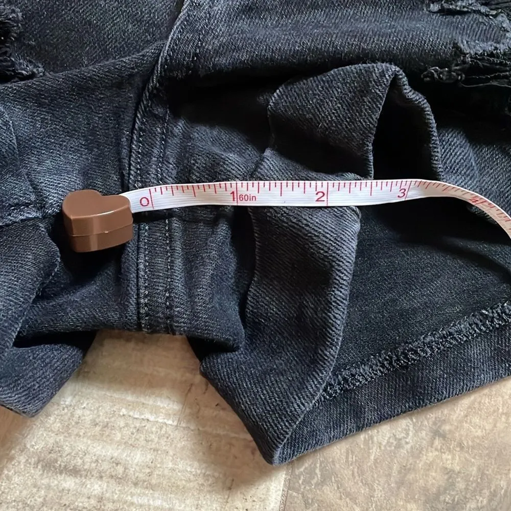 Stretch Black Denim Mom Short High Rise Distressed Shorts size 0 - Image 9