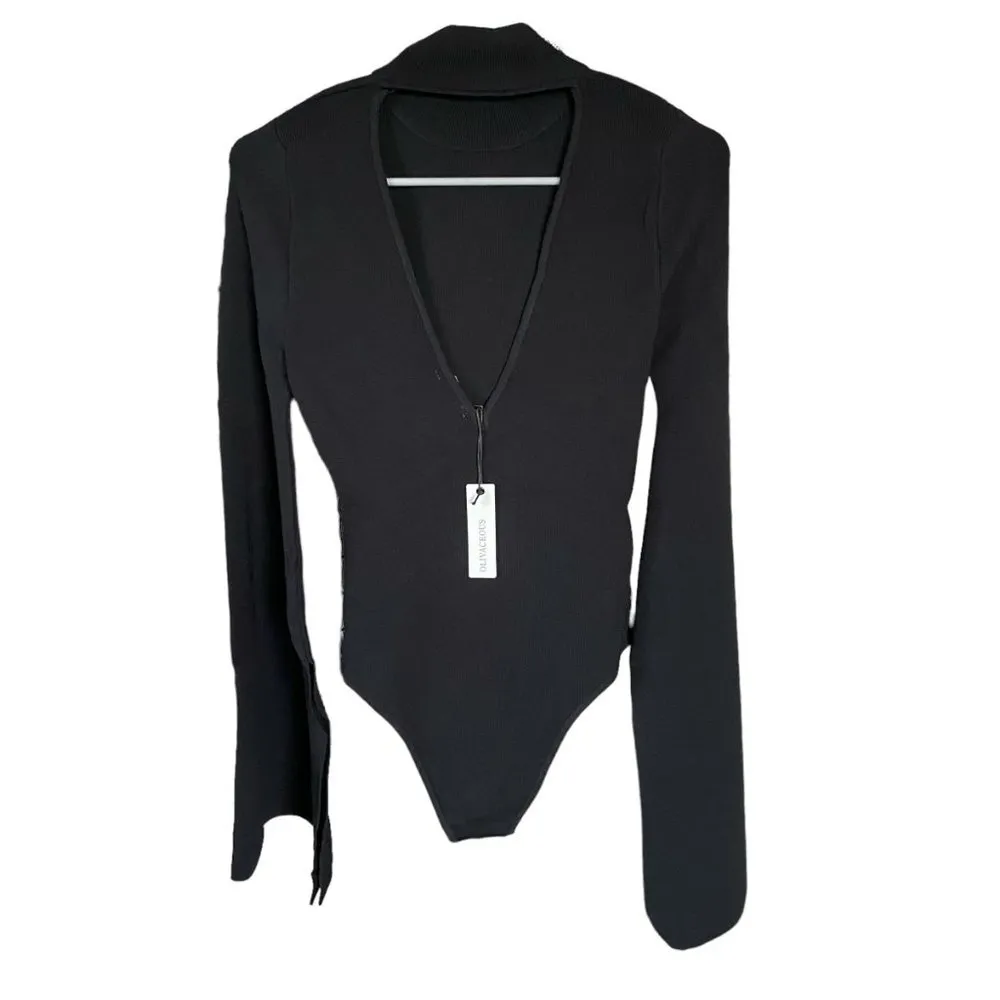 Olivaceous women's size medium black long sleeve ribbed mock neck bodysuit - Image 3