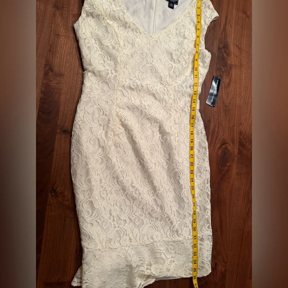 AMERICAN LIVING NEW Women's Ivory Ruffled-hem Lace Cap Sleeve Sheath Dress 6 - Image 7