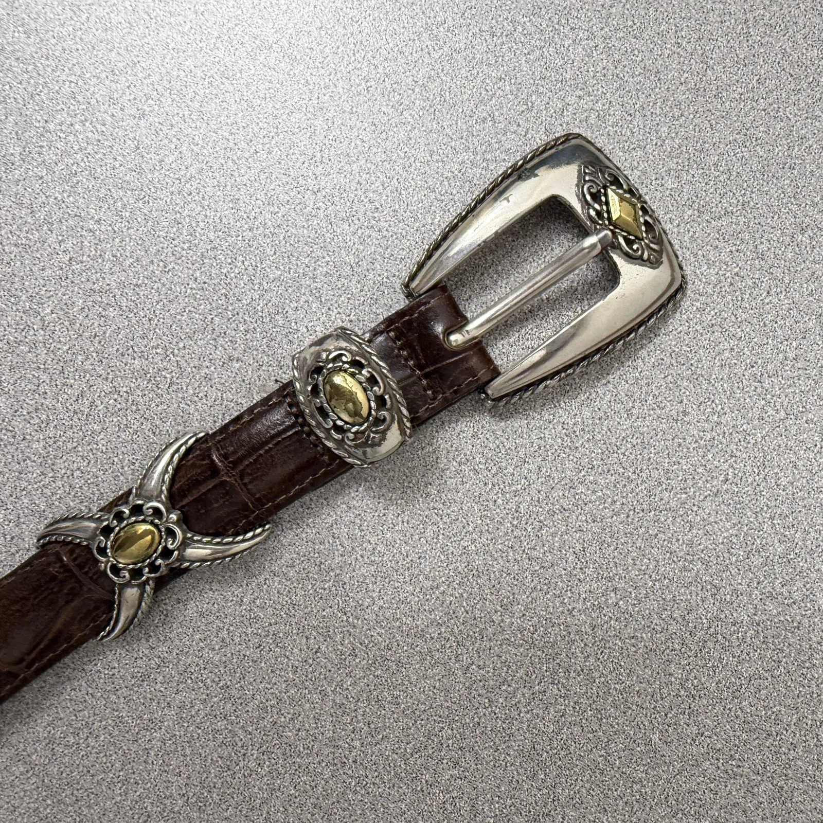 Brighton Leather Belt Womens Large Black Croc Embossed Metal Buckle Medallion 1" - Image 3