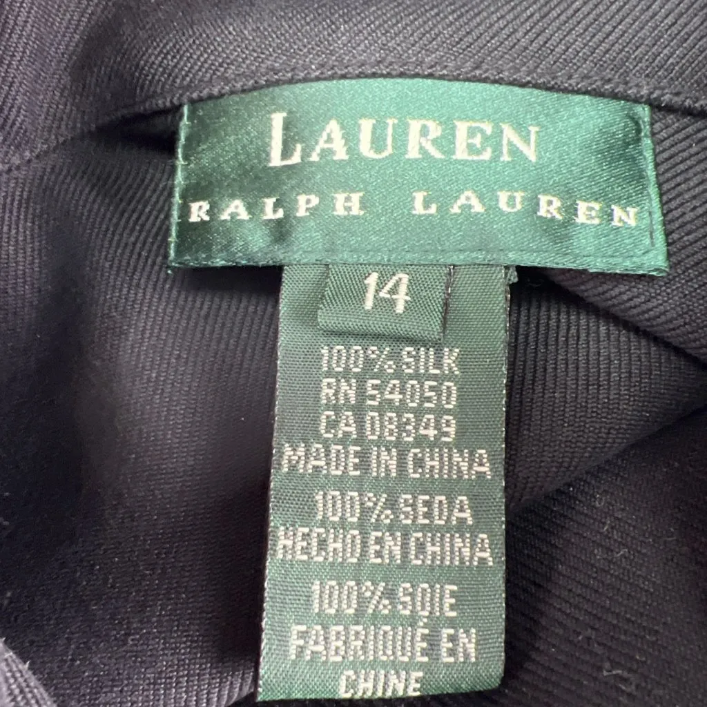 Lauren Ralph Lauren 14 Shirt Dress Black 100% Silk Roll Tab Sleeve Button Down - Image 8