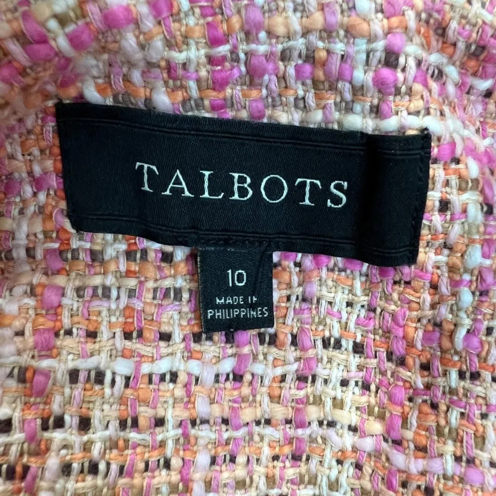Talbots Tweed Blazer Jacket Women 10 Pink Orange Full Zip Career Office Workwear - Image 11