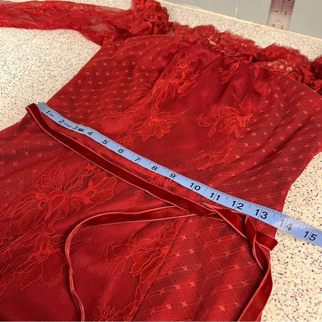 Lovers + Friends Asia Red Lace Off-Shoulder Dress Long Sleeve Women’s Size M - Image 8