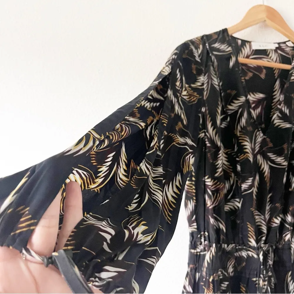 A.L.C. Rory Pleated Palm Leaf Printed Silk Mini Dress in Brown Multi - Image 3