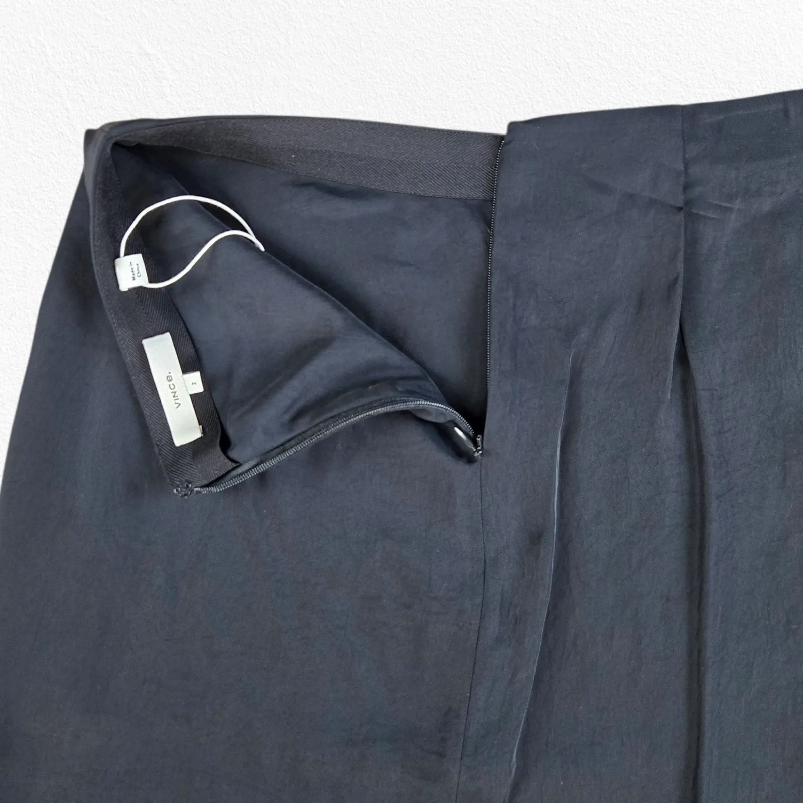 Vince Black Asymmetric Drape Office Wear Chic Minimalist Midi Skirt Size 2 - Image 8