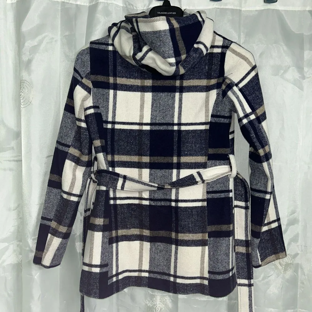 Women’s Mossimo Wool Blend Plaid Mid Length Hooded Coat Size Small - Image 6
