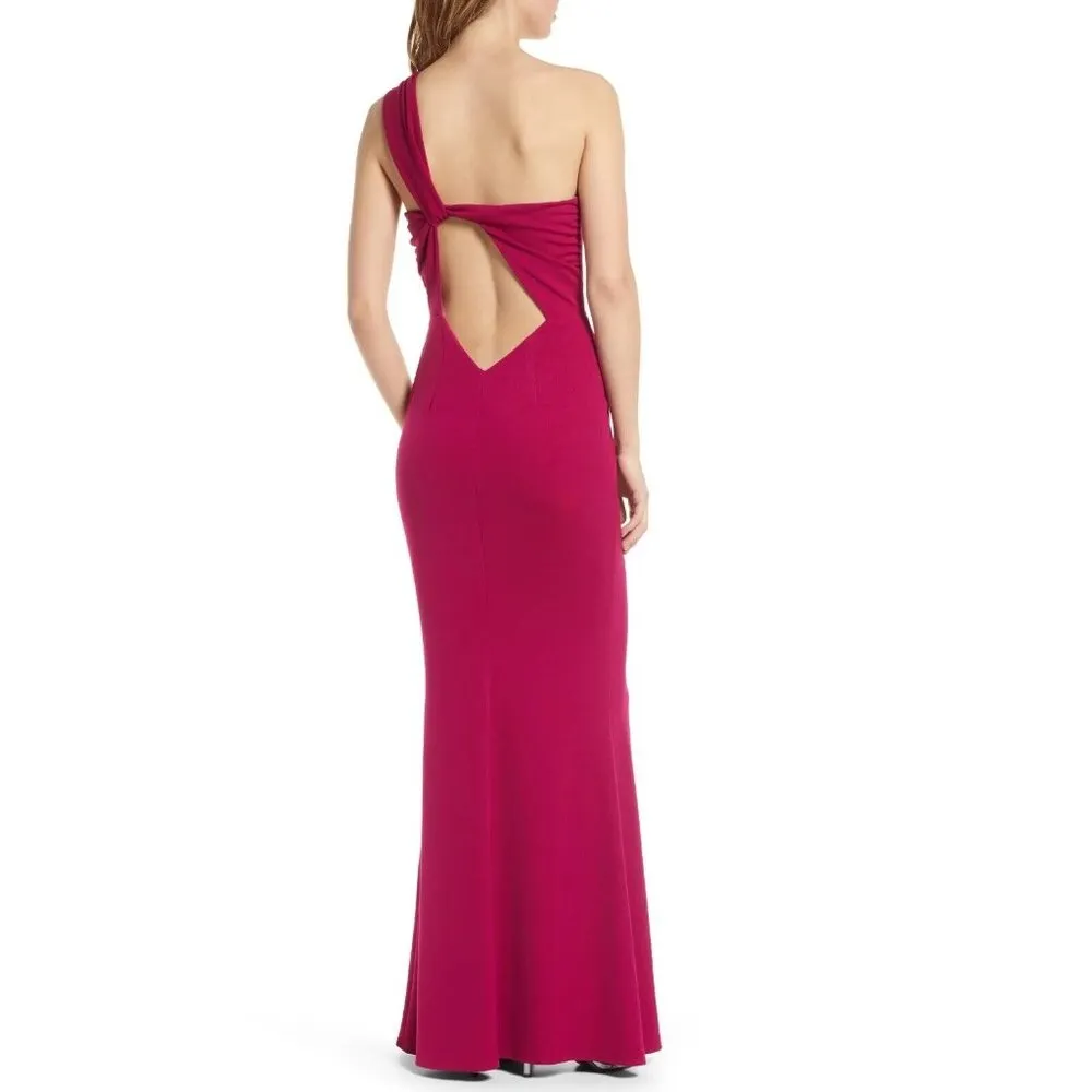 Katie May Edgy Asymmetrical One-Shoulder Gown Magenta Womens Size Large - Image 3