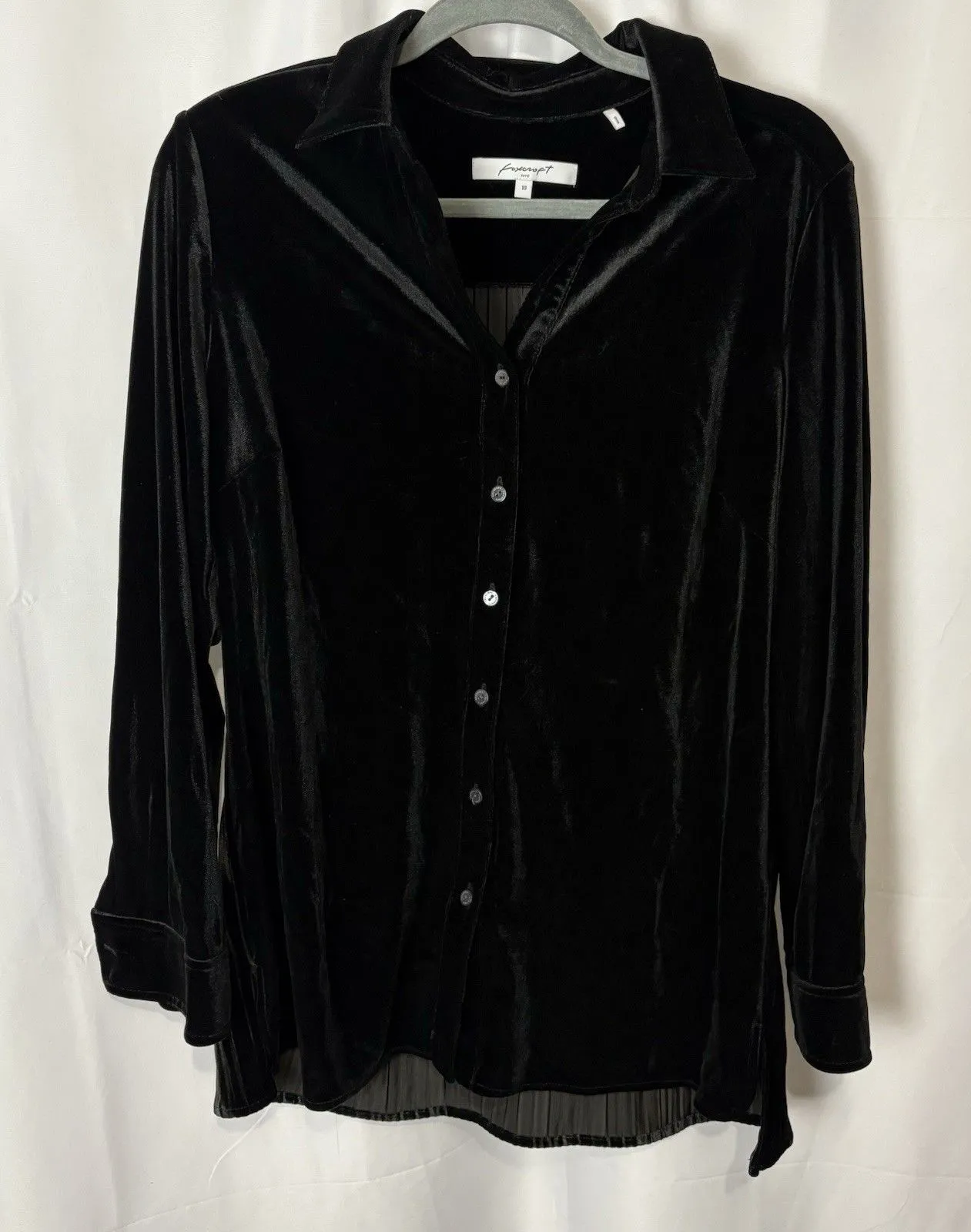 Foxcroft Long Sleeve Black Velvet Velour Relaxed Button Up Shirt Top Size 10 - Image 1
