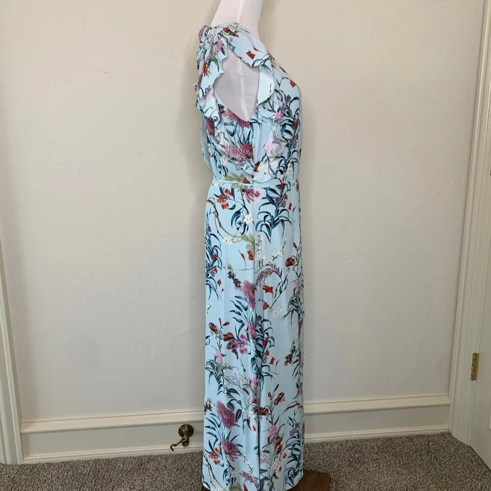 Willow & Clay Blue Floral Wrap Midi Dress Medium - Image 4