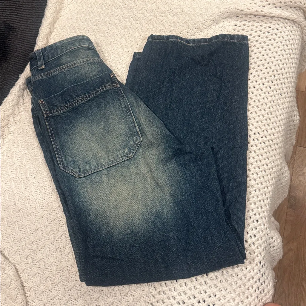 Bershka WOMENS  Dark Blue wide leg 15 waist around 30 - Image 3