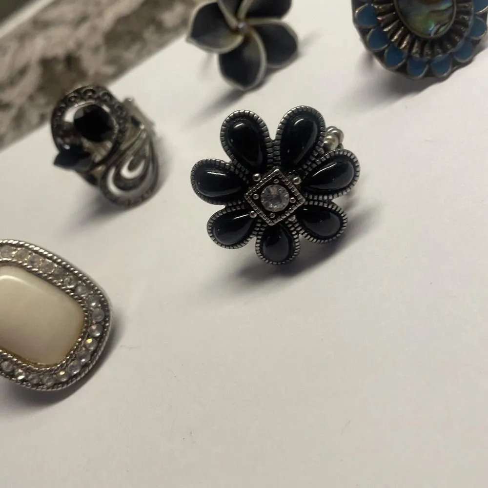 Adjustable Or Stretchy Statement Rings Lot Of 5 Some Have Rhinestone A Flower - Image 2