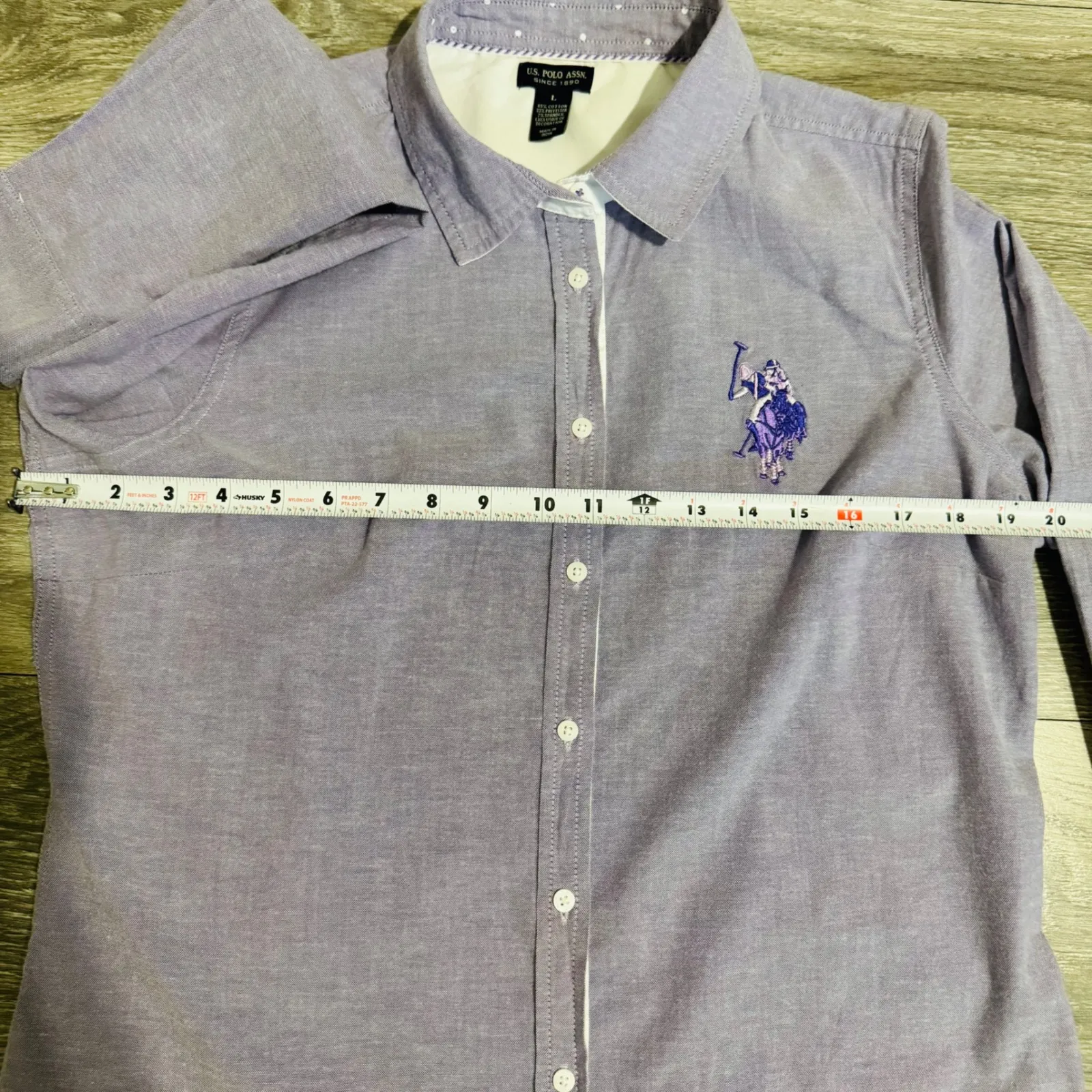 US Polo Assn Oxford Button Down Shirt Purple Embroidered Polo Player Women's L - Image 9