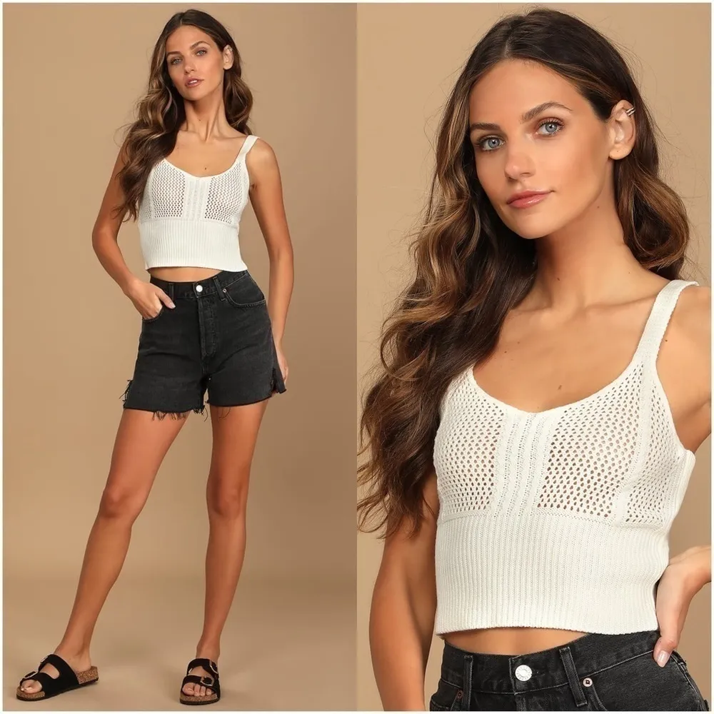 LULU’S Stay Beautiful Ivory Loose Knit Cropped Sweater Tank Top - Image 2