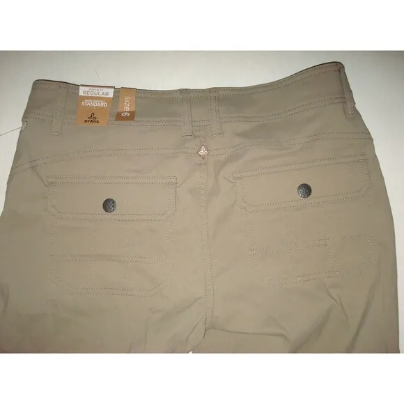 New NWT Womens Prana Pants Halle 6 Dark Khaki Tan Zip Pockets UPF 50 Convertible - Image 2