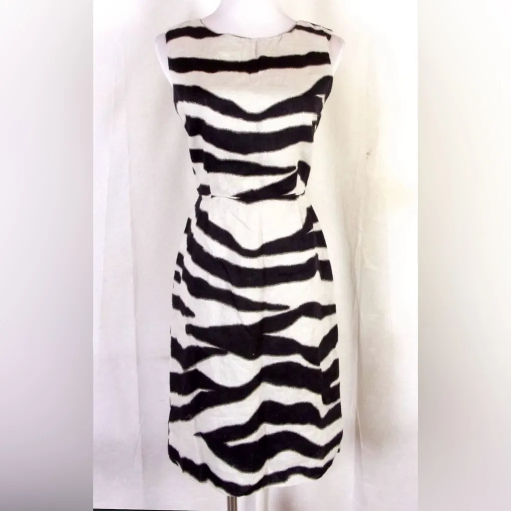 Banana Republic Zebra Print Linen Cocktail Sheath Dress Cap‎ Sleeve Size 0 - Image 5