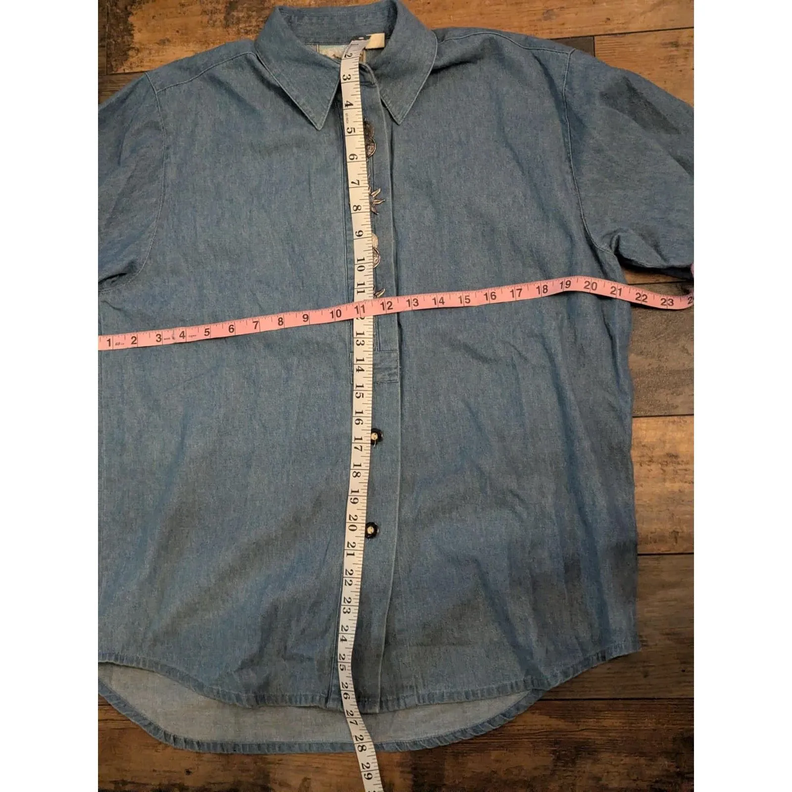 Vintage Grubig Trachten Austrian Denim Shirt Metal Coin Sun Buttons Western L Blue Size L - Image 5