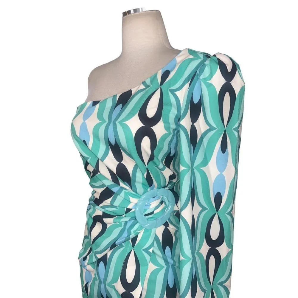 PatBO Twist One Shoulder Mini Dress in Piscene Blue 2 New Womens Cocktail - Image 6