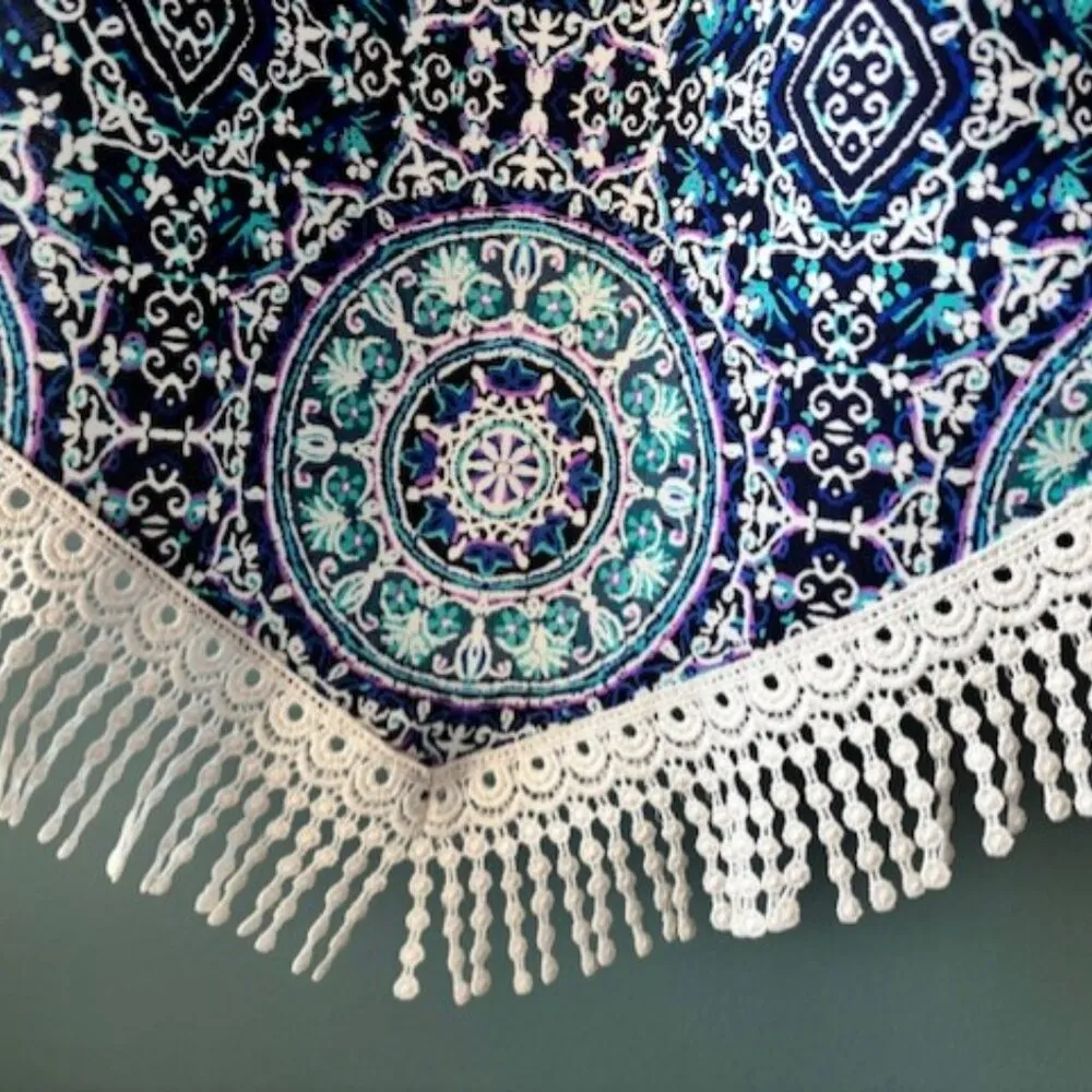 C Est 1947 Women's Blue White Cold Shoulder Kimono Tassel XL Dress Cover Up - Image 8