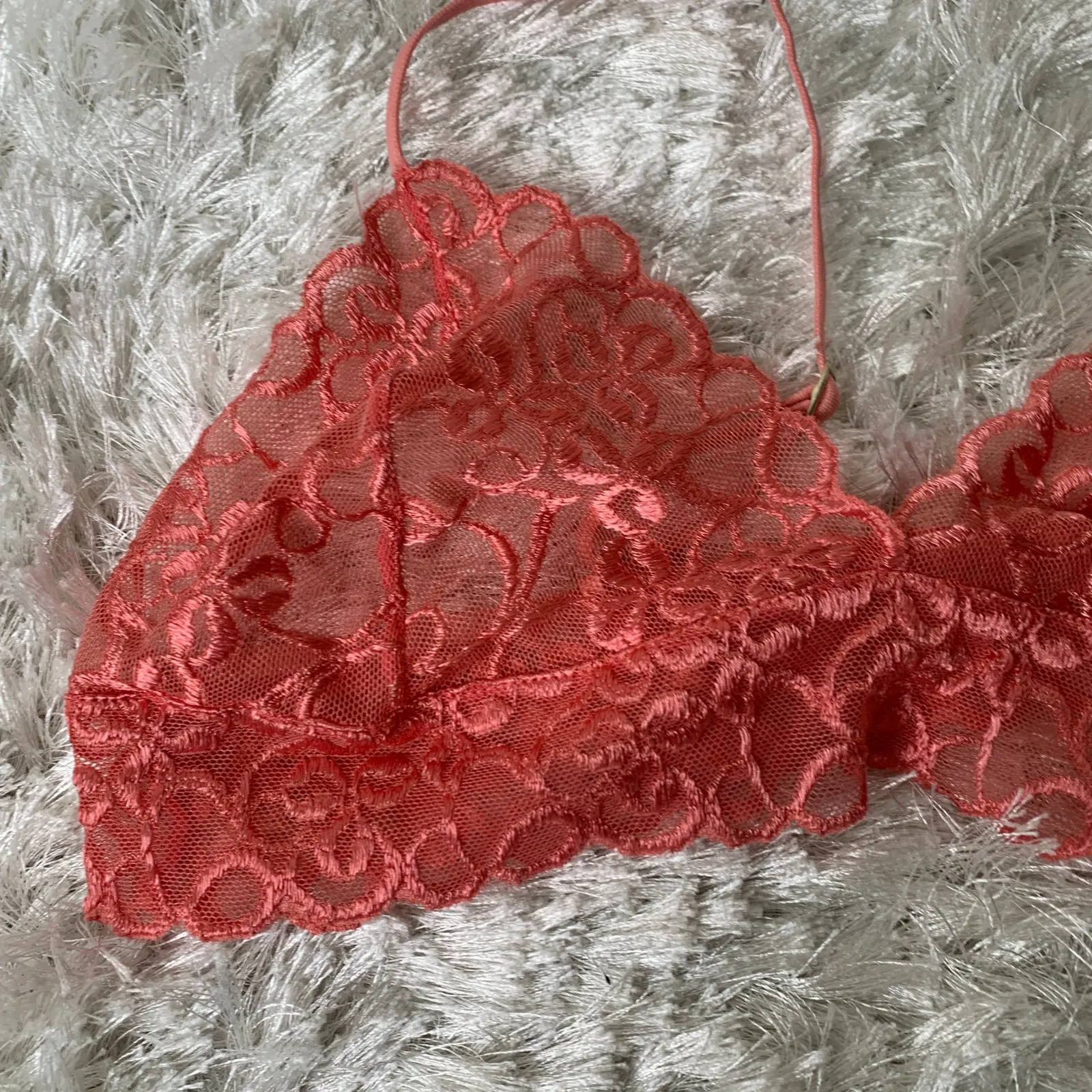 NWT Coral Sheer Mesh Stretch Bralette Sz Large Orange - Image 8