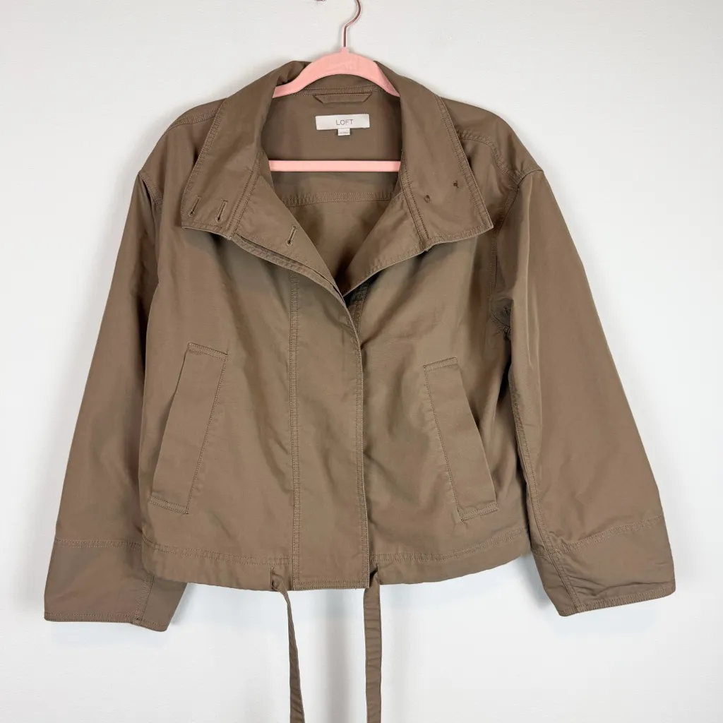 LOFT Twill Anorak Cropped Jacket Neutral Tan Brown Size Small - Image 6