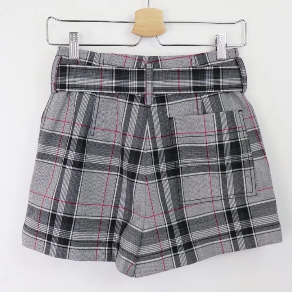 NWT‎ 3.1 Phillip Lim Plaid High Waist Short Belted
Wool Blend Grey Navy Pink 00 - Image 6