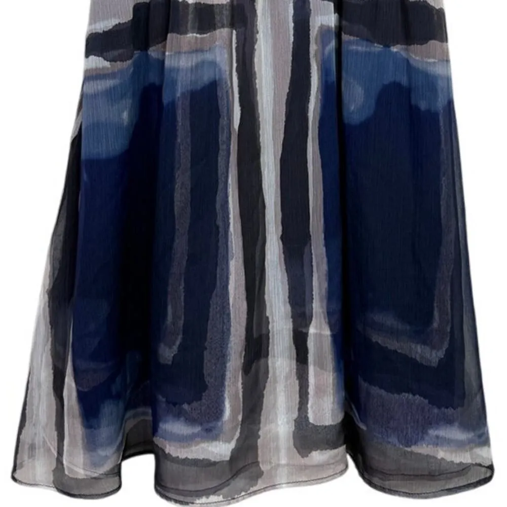 Slate & Willow Blue Printed Crepe Watercolor Short Sleeve Mini Dress 0 Blue Grey - Image 8