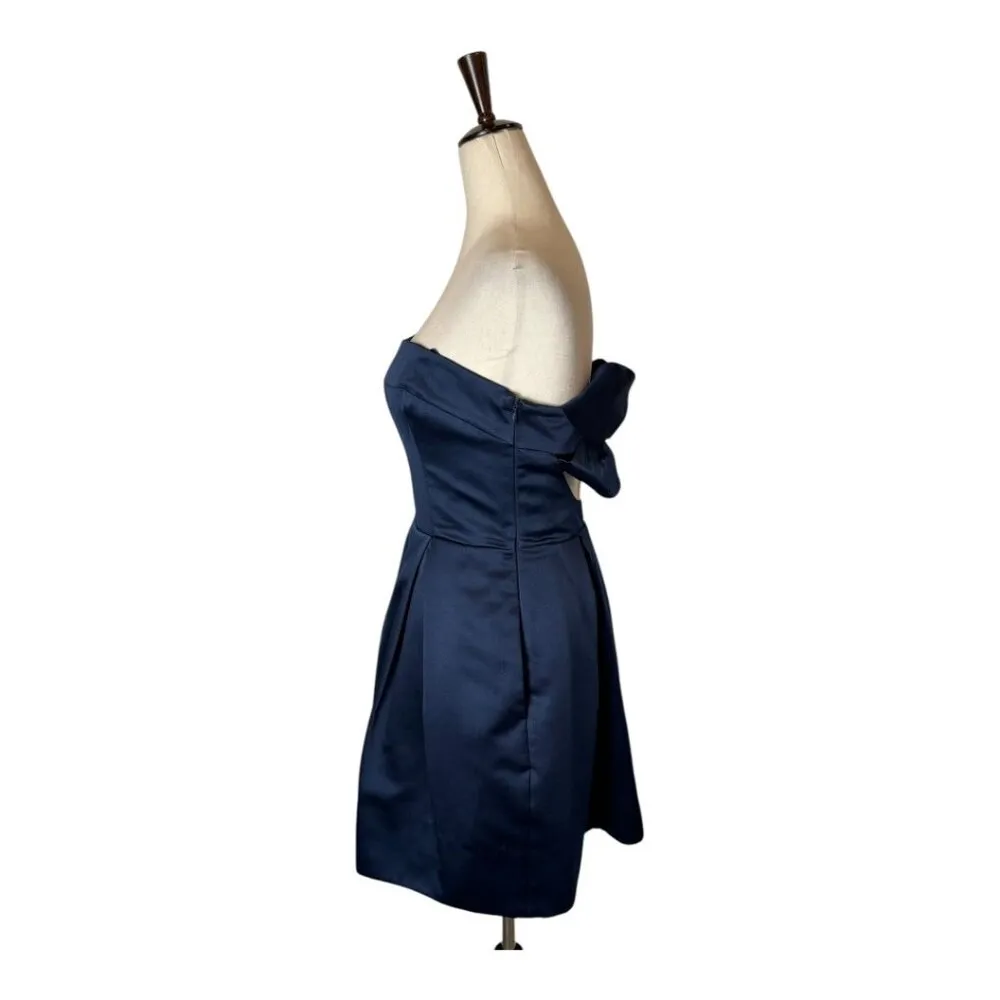 Jill Jill Stuart Dress Women 4 Navy Blue Satin Strapless Back Bow Mini NWT Party - Image 5