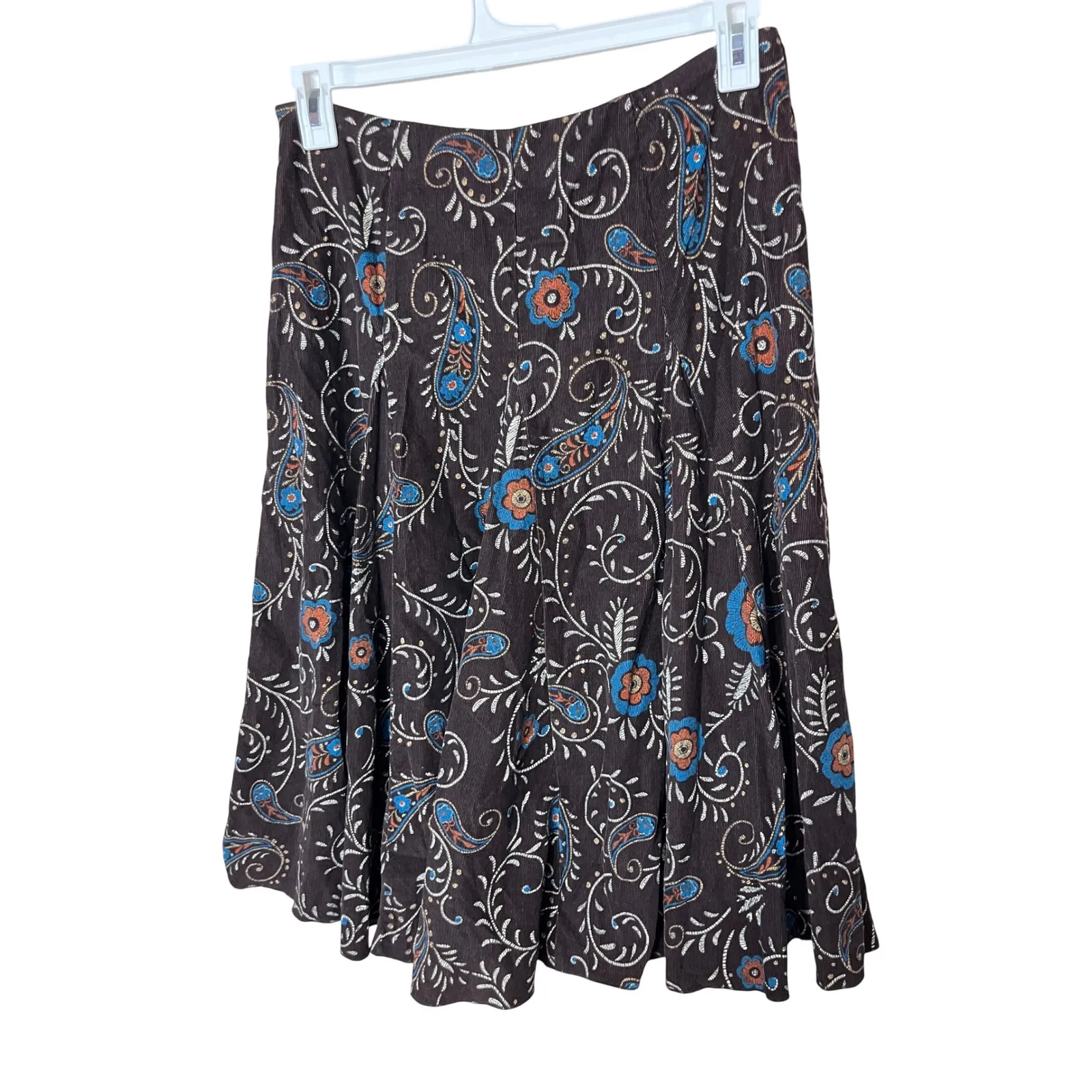 Relativity Y2K Brown Paisley Floral Corduroy Midi Skirt Size‎ 10 - Image 5