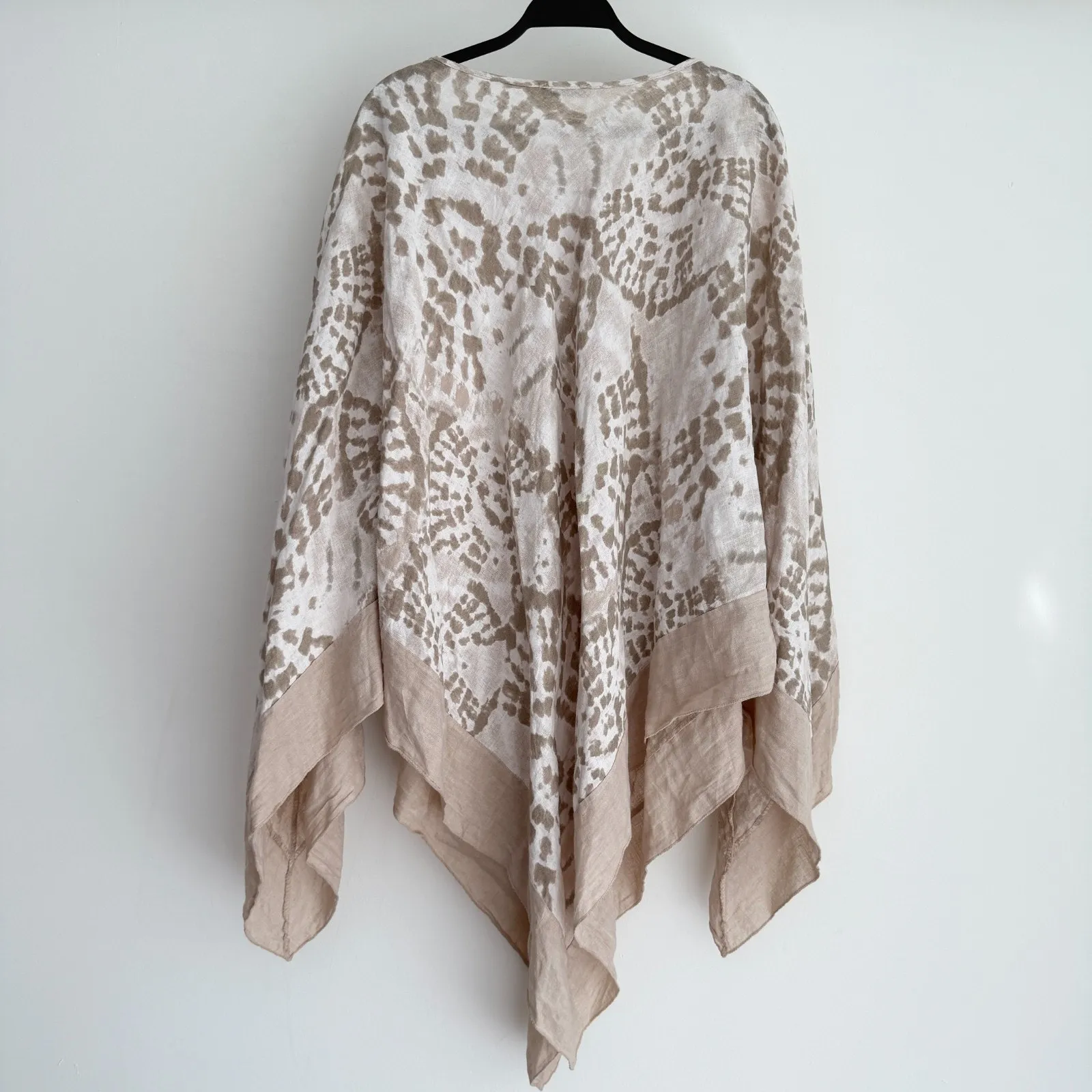 Elena Baldi 100% Linen Poncho Caftan One Size Made In Italy Lagenlook Boho Tan - Image 6