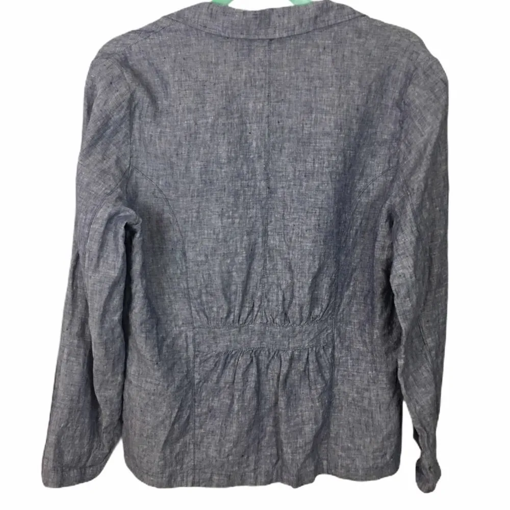 Kenar Linen Blue Chambray Two button Blazer size Medium - Image 2