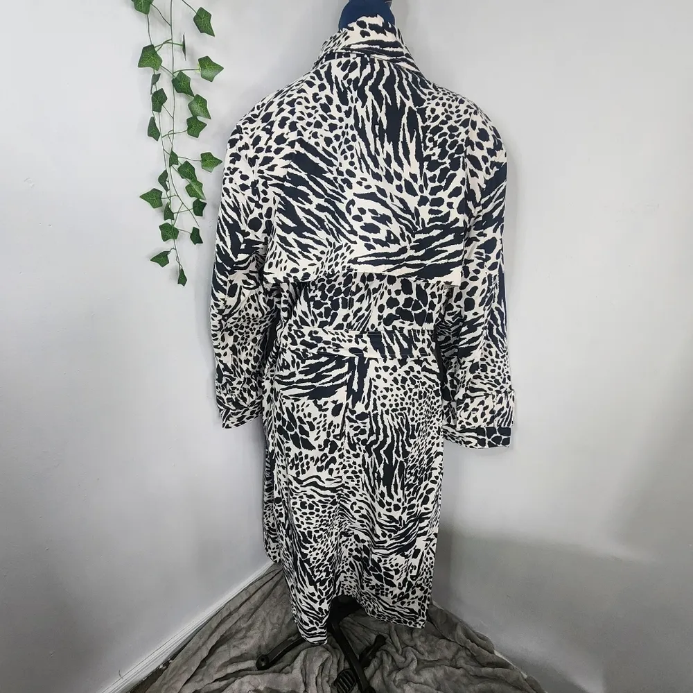 Sergio Hudson Black White Animal Print Strong Shoulder Trench Coat Jacket 3X - Image 9