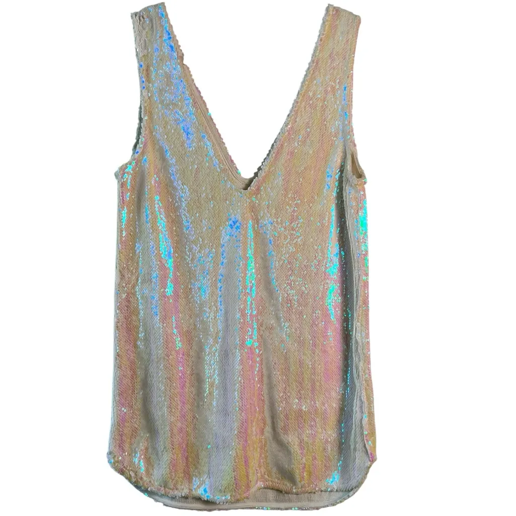 Intimately Free People Cream‎ Pearl Embellished Sequin Shift Slip Dress XS - Image 7
