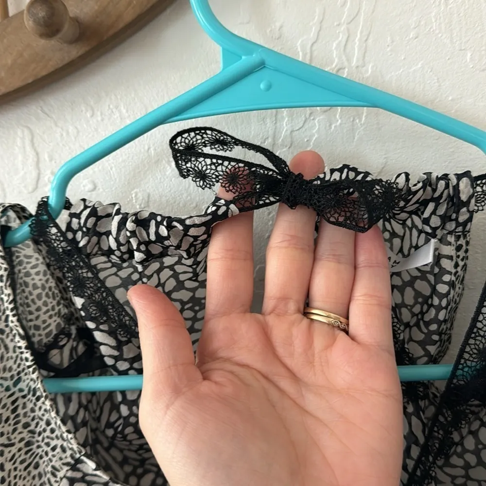 Derek Lam 10 Crosby Cold Shoulder 100% Silk Animal Print Polka Dot Lace Blouse 0 - Image 8