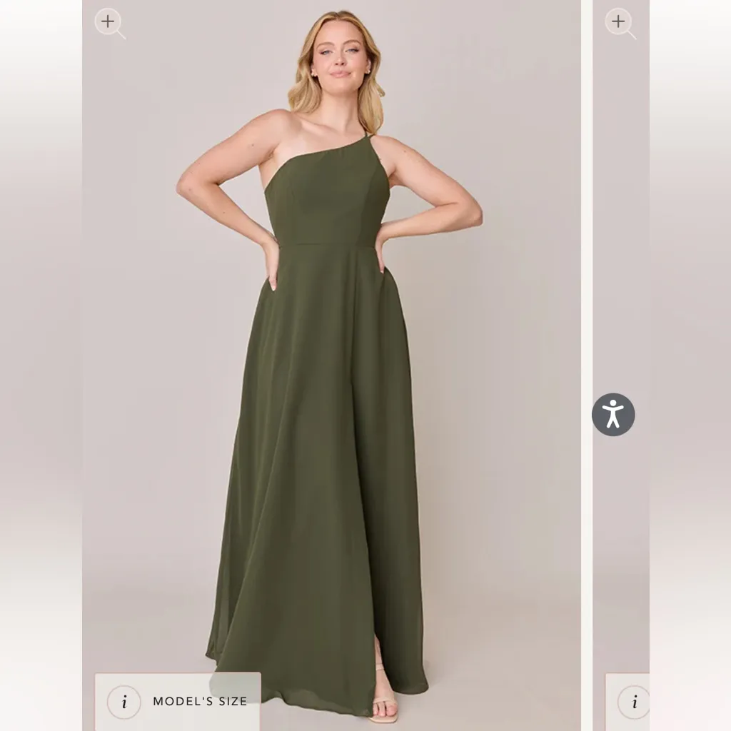 Revelry Inez Chiffon Dress in Deep Olive Green Size 16 - Image 2