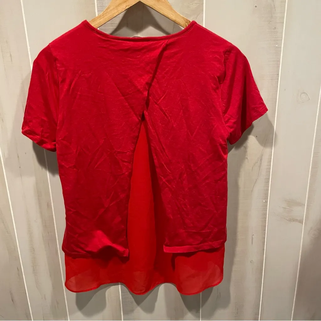Cute Michael Kors ruffle hem top short sleeve spicy red cross back - Image 9