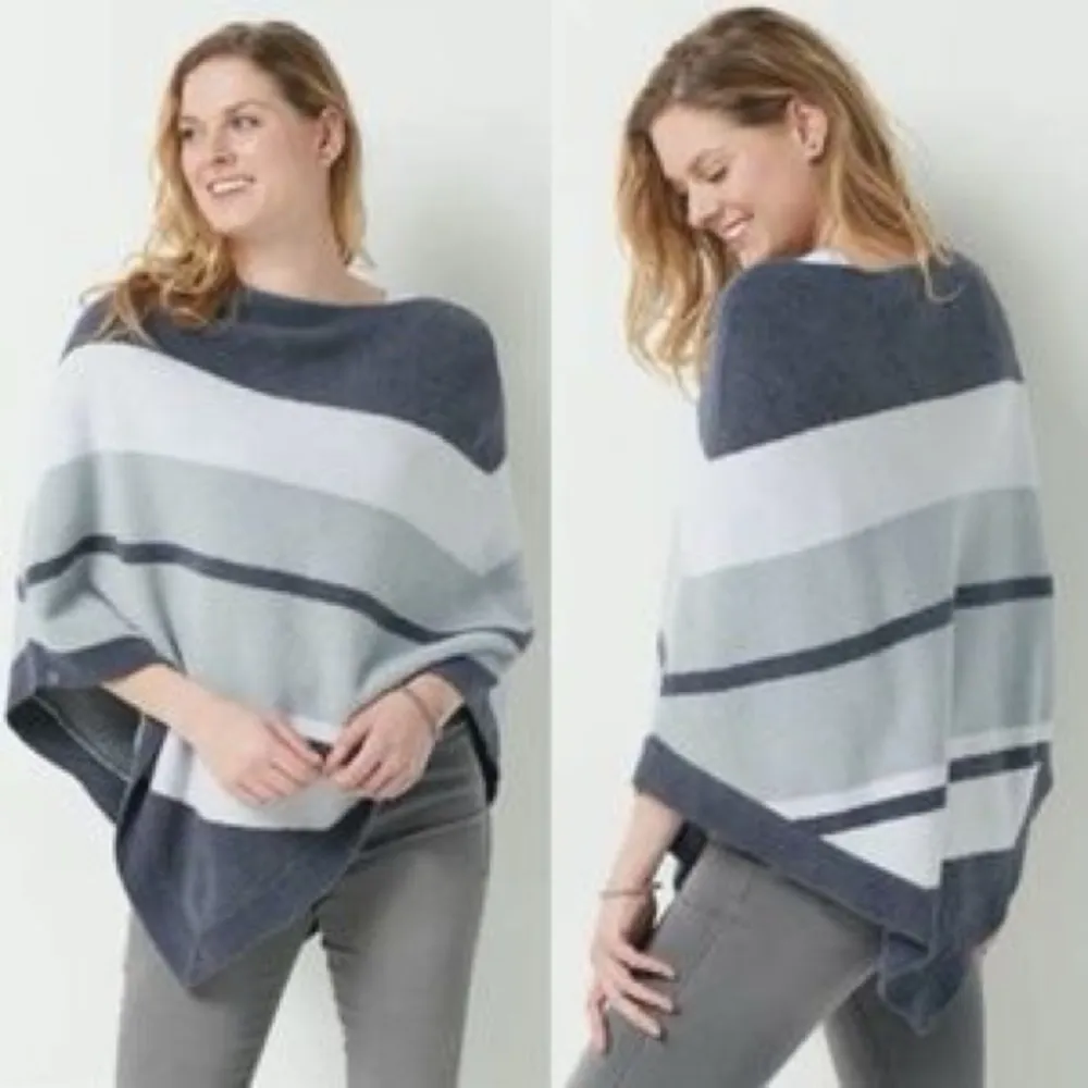 Barefoot Dreams CozyChic Lite Ocean Breeze Striped Plush Poncho - Image 3