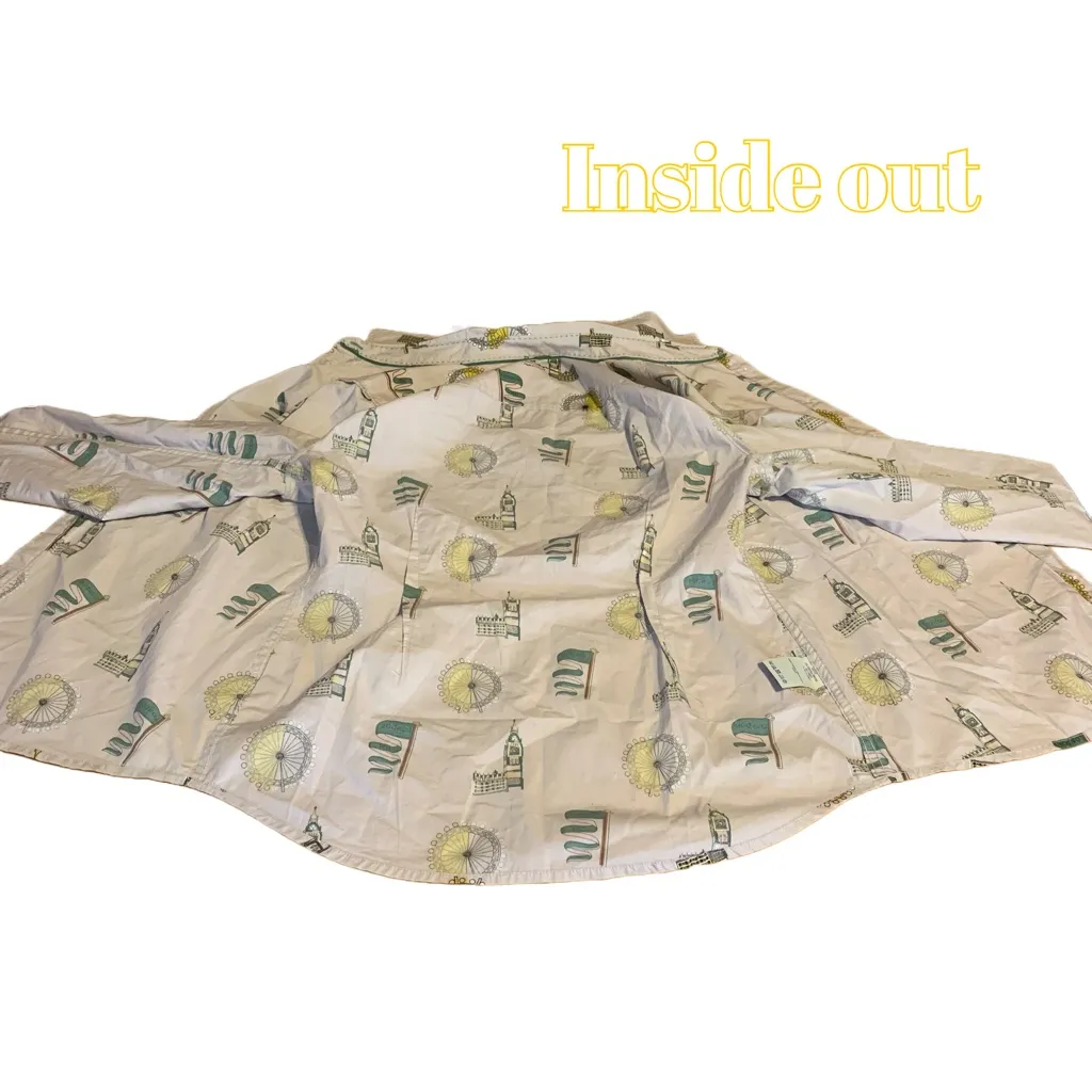 BODEN LIGHT GRAY W/YELLOW & GREEN LONDON THEME COTTON BUTTON DOWN SHIRT (8) - Image 10