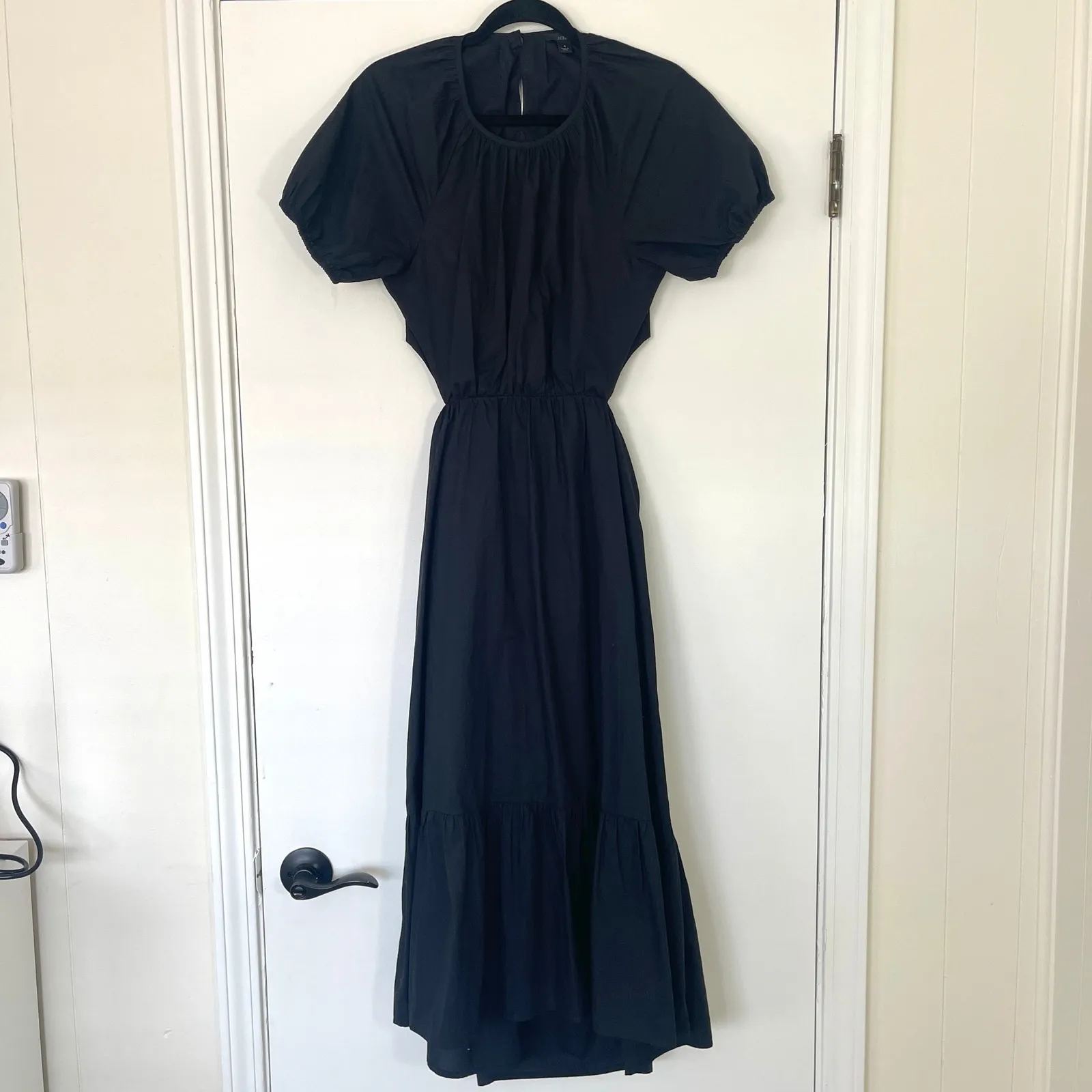 J.‎ Crew Side-cutout Cotton Poplin Black Puff Sleeve BG397 Midi Dress Size 4 - Image 3